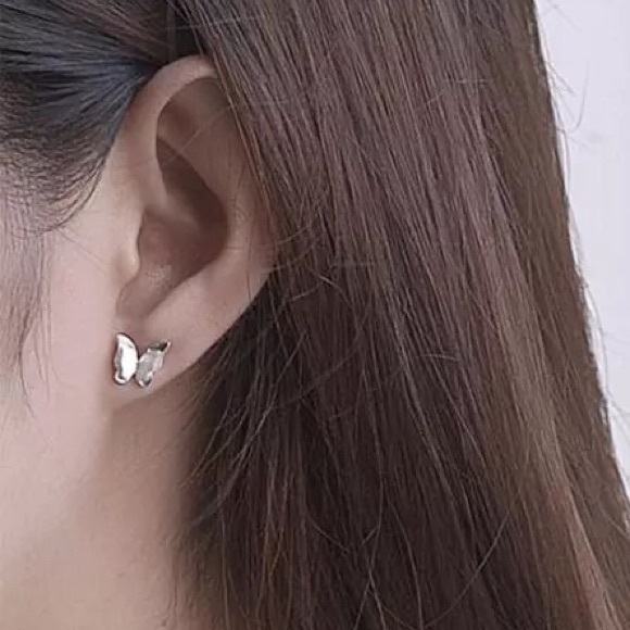 Dainty Sterling Silver Butterfly Earrings - Picture 2 of 5